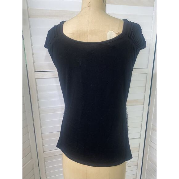 AB Studio Black White Sleeveless Ruffle Front Blouse Poly Blend Large - Picture 3 of 9